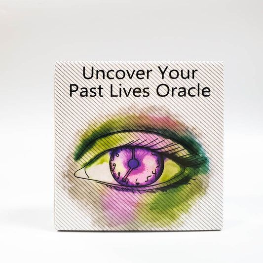 Uncover Your Past Lives Oracle Card Deck - Mystical cards with cosmic illustrations, ideal for exploring past life revelations and gaining spiritual insights.