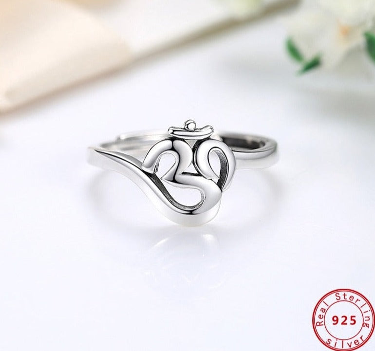 Sterling Silver Om Symbol Adjustable Ring 