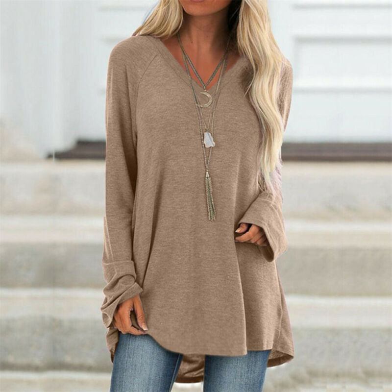 Ladies' Long Sleeve Loose V Neck Pullover