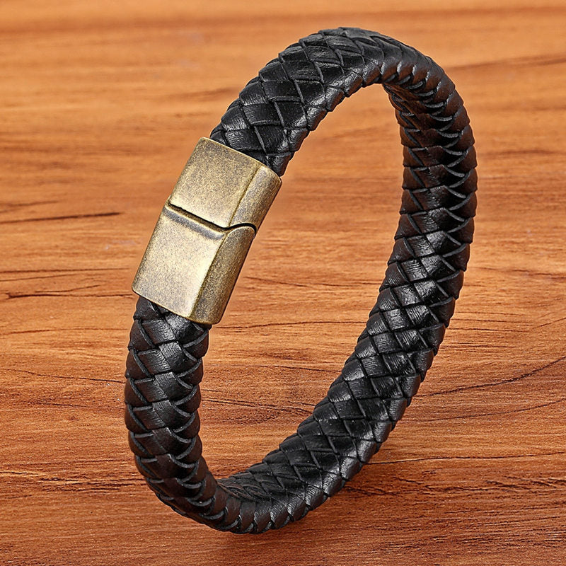 Men's Magnetic Braided Leather Bracelet Glossy-Too