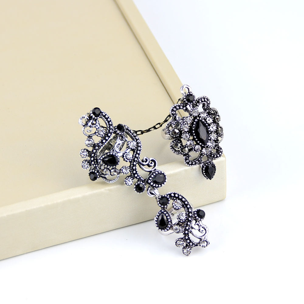 Turkish Flower Double Finger Ring - Stylish statement accessory with vintage floral motif.