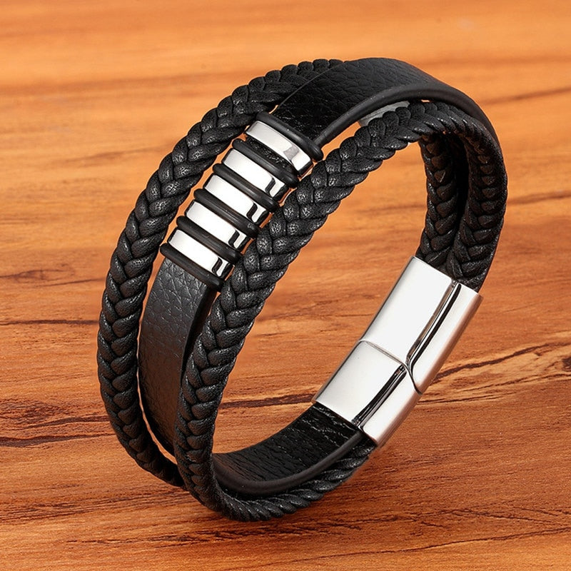 Men's Magnetic Braided Leather Bracelet Glossy-Too