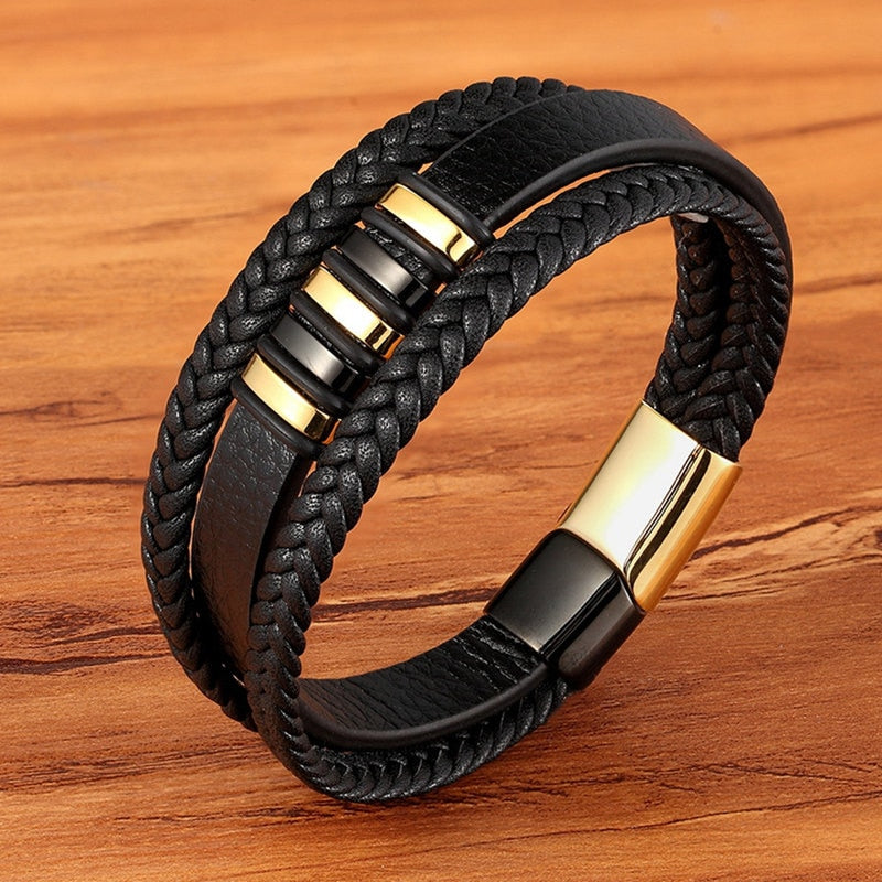 Men's Magnetic Braided Leather Bracelet Glossy-Too
