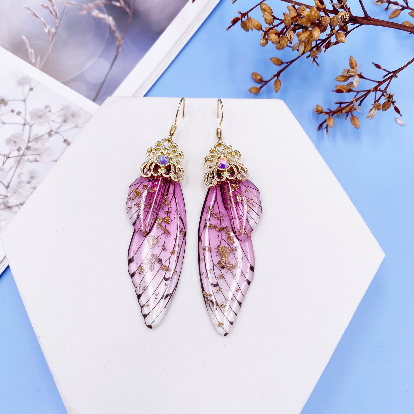 Handmade Femme Fairy Cicada Wing Earrings glossy-too