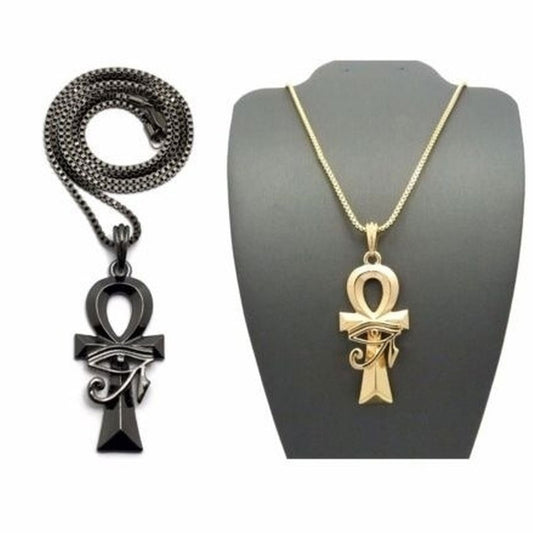 Ancient Egypt Eye of Ra Ankh Pendant Necklace - Symbol of power, protection, and life.