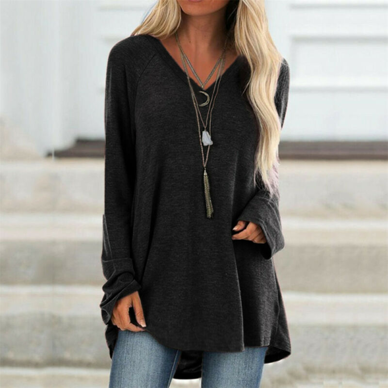 Ladies' Long Sleeve Loose V Neck Pullover