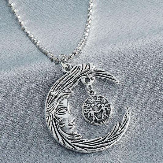 Zodiac Gemini Astrology Moon Pendant Necklace Glossy-Too