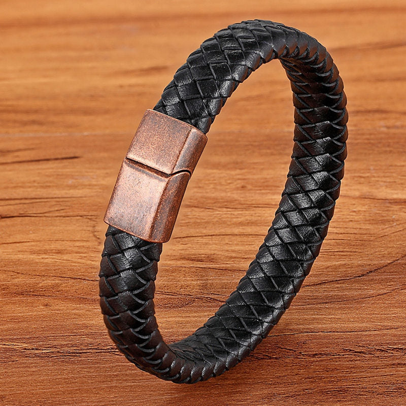 Men's Magnetic Braided Leather Bracelet Glossy-Too