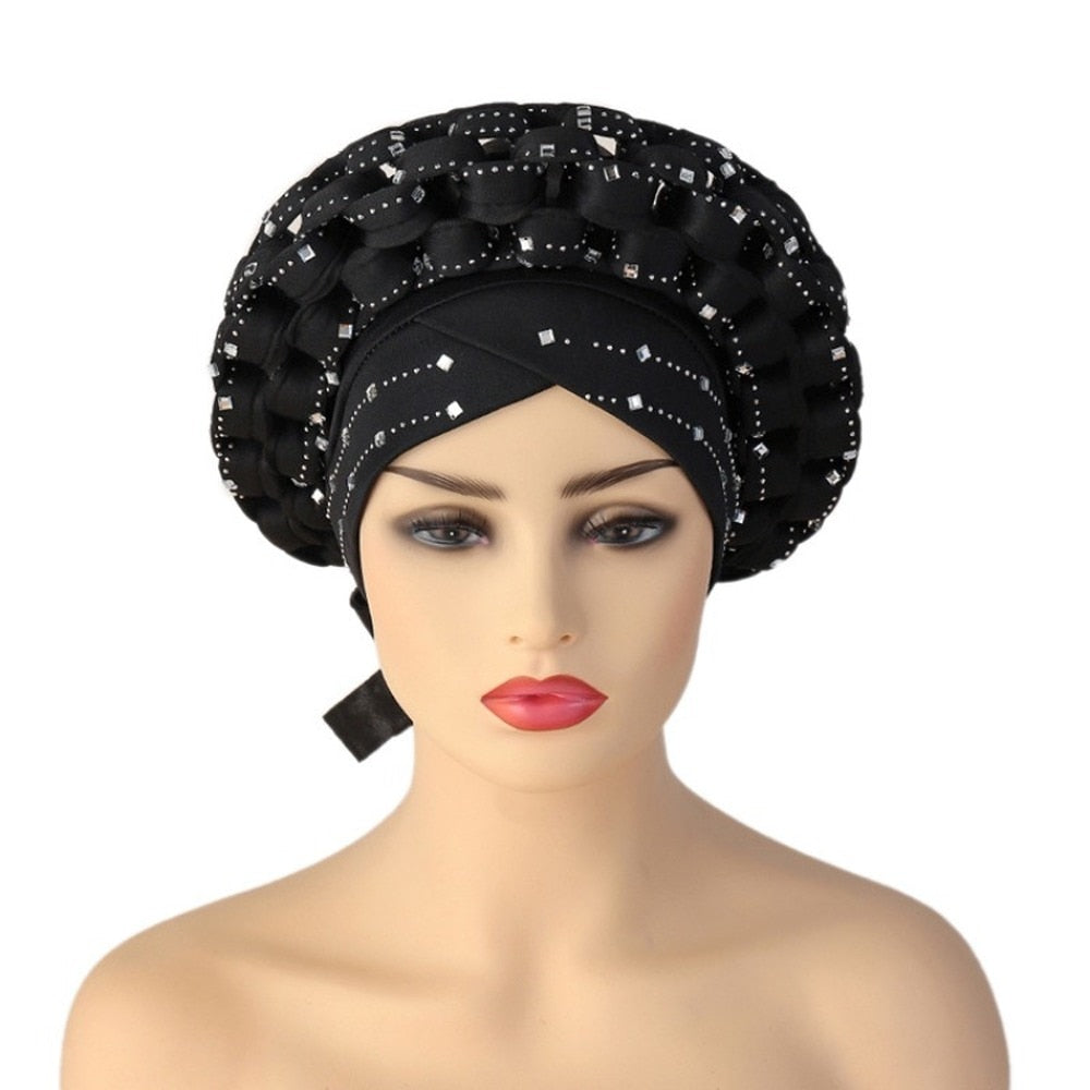 African Rhinestoned Pre-Tied Bonnet