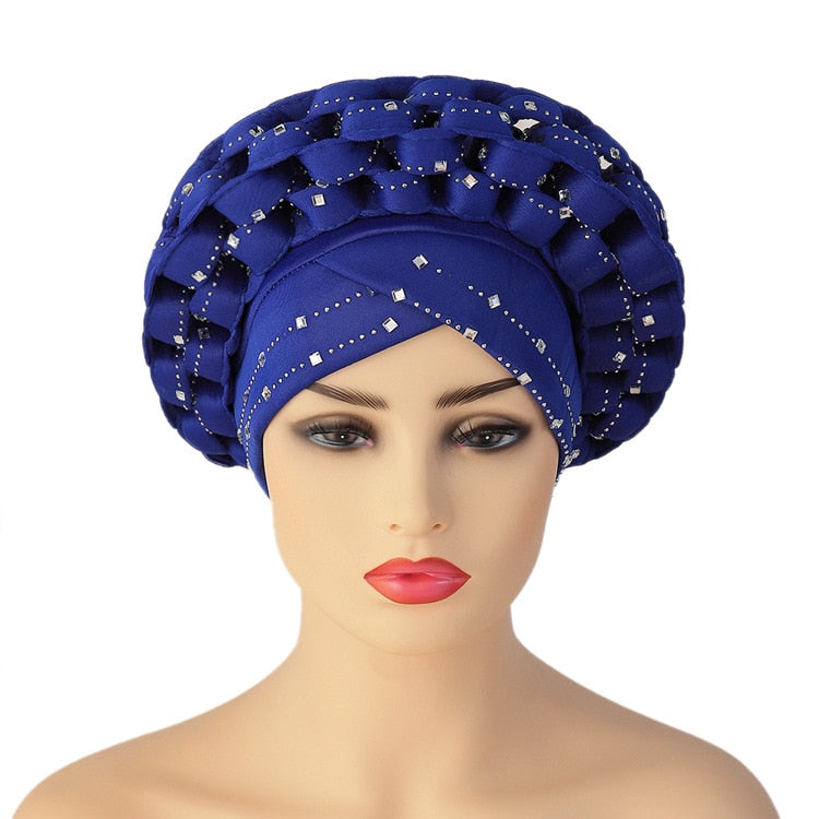 African Rhinestoned Pre-Tied Bonnet GLOSSY-TOO