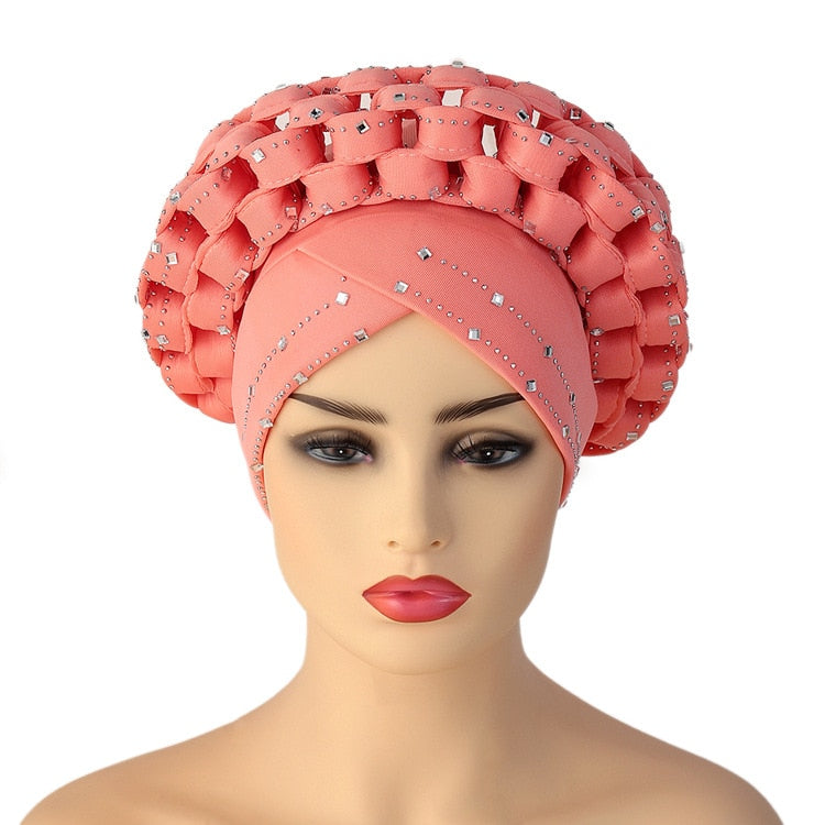 African Rhinestoned Pre-Tied Bonnet GLOSSY-TOO