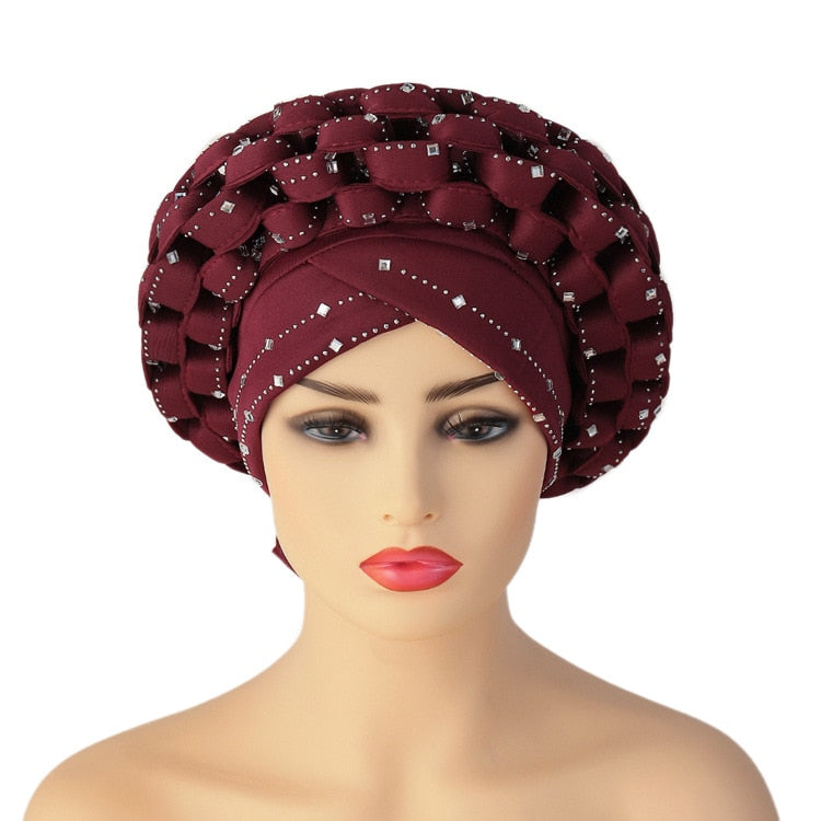 African Rhinestoned Pre-Tied Bonnet GLOSSY-TOO