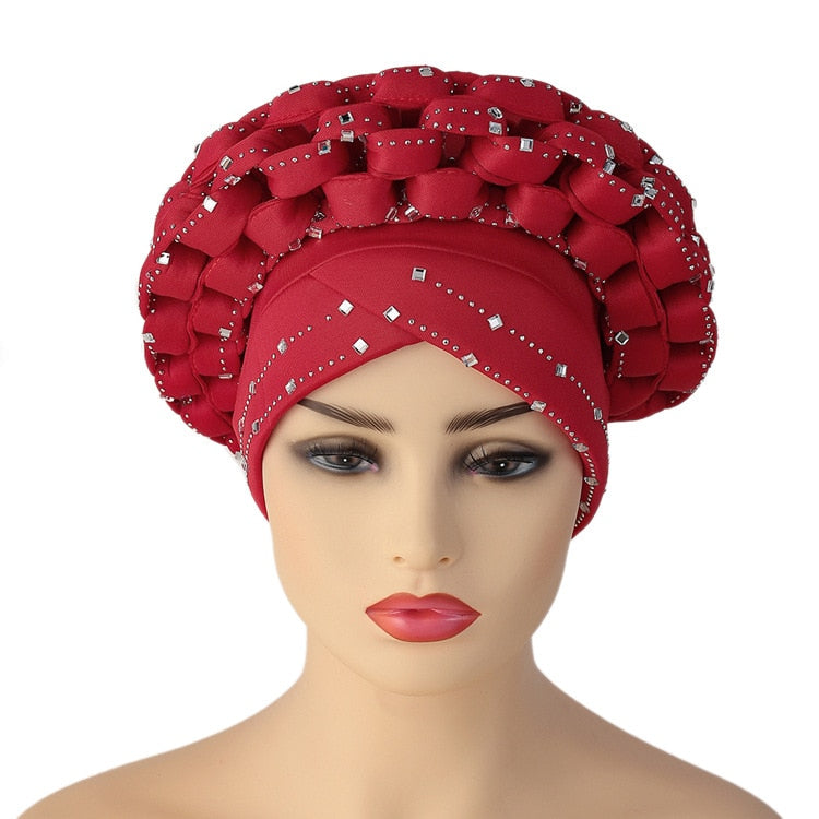 African Rhinestoned Pre-Tied Bonnet GLOSSY-TOO