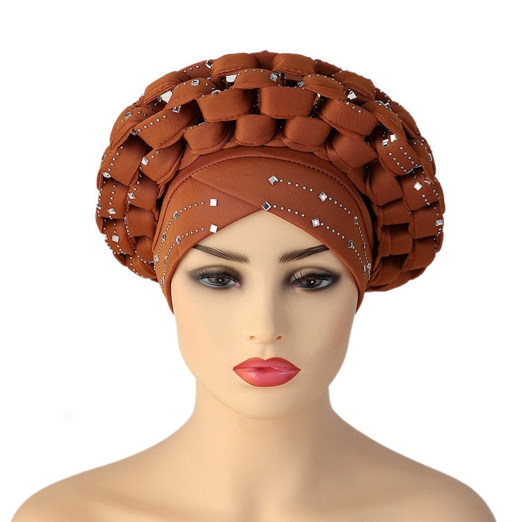 African Rhinestoned Pre-Tied Bonnet GLOSSY-TOO