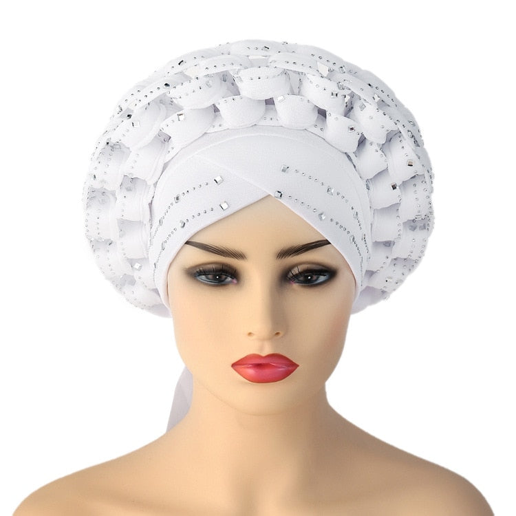 African Rhinestoned Pre-Tied Bonnet GLOSSY-TOO