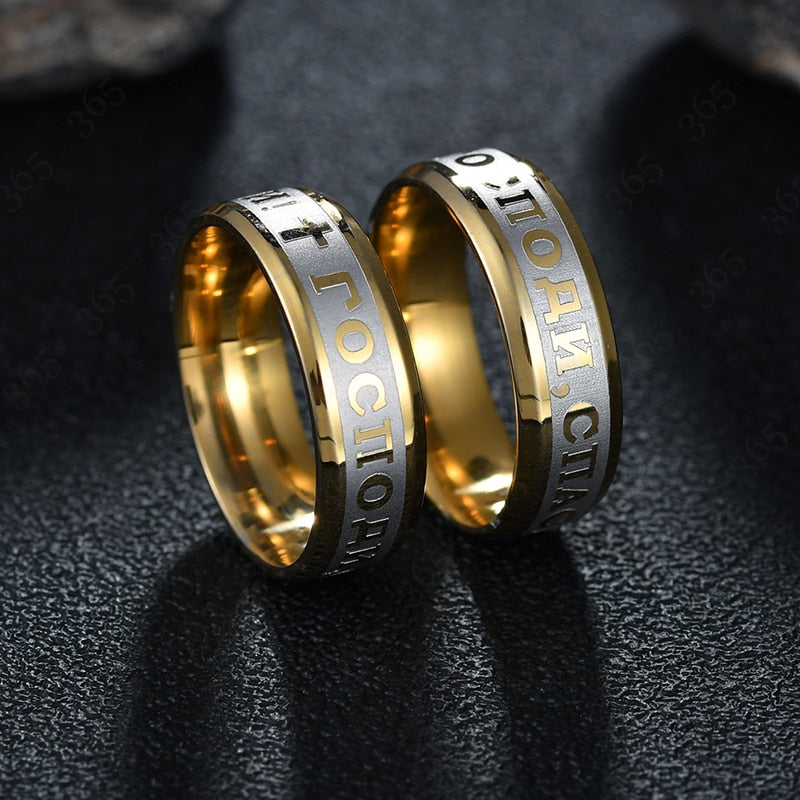 Russian Engraved God Save Us Band Rings Glossy-Too