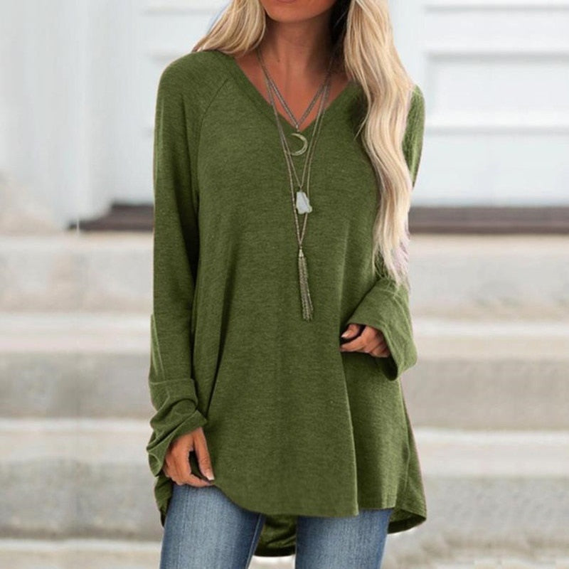 Ladies' Long Sleeve Loose V Neck Pullover