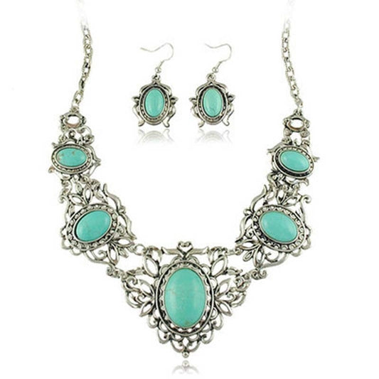 Women 3pc Tibetan Silver Jewelry Set Glossy-Too