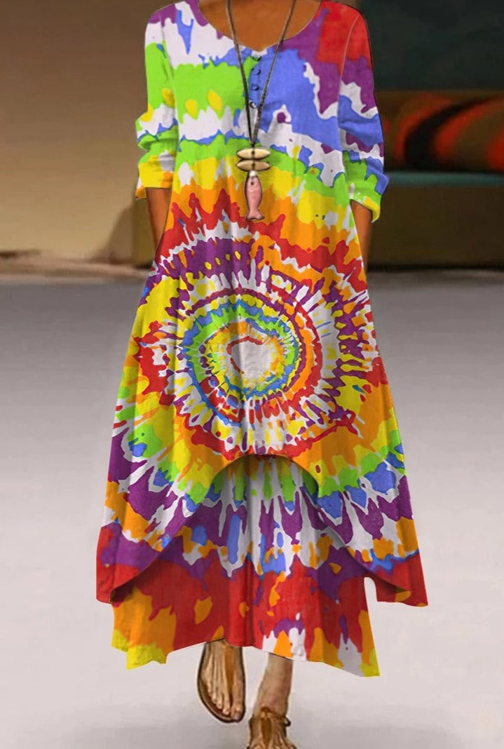metaphysical Women's Tie Dye Printed Boho Dress