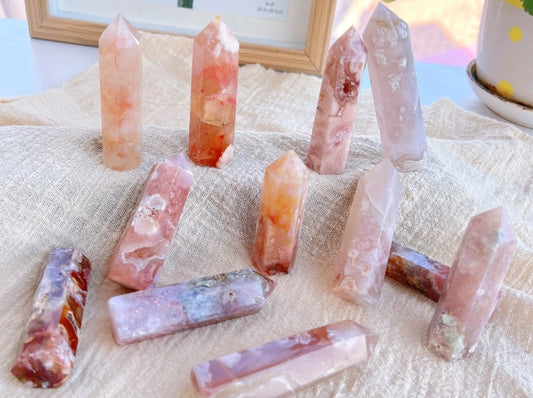 Natural Rose Hermosa Crystal Quartz Tower Sakura Agate Crystal