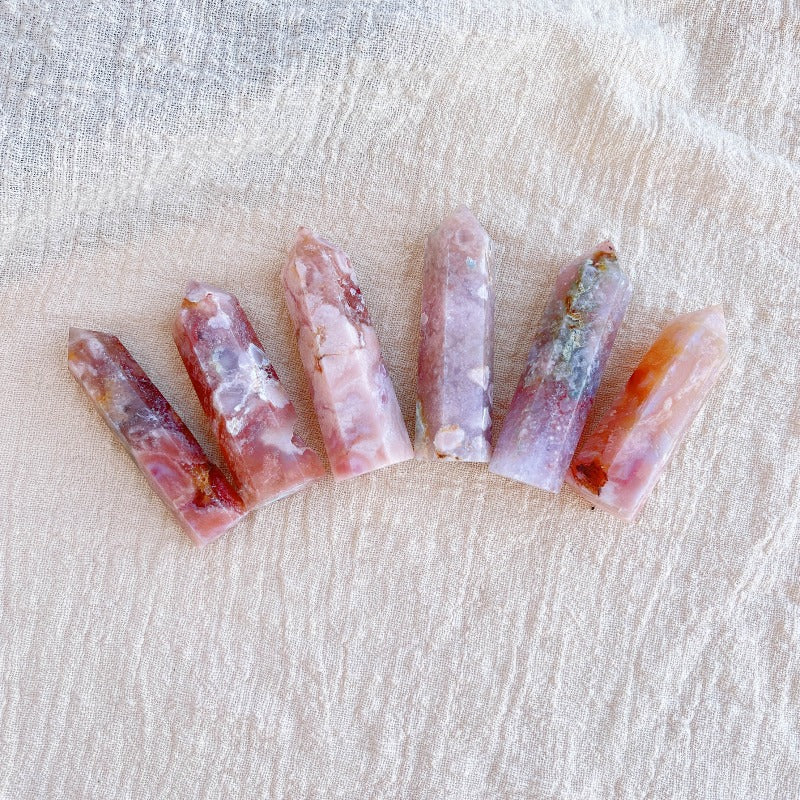 Natural Rose Hermosa Crystal Quartz Tower Sakura Agate Crystal