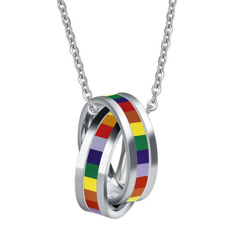 LGBTQ Rainbow Dog Tag Necklace Glossy-Too