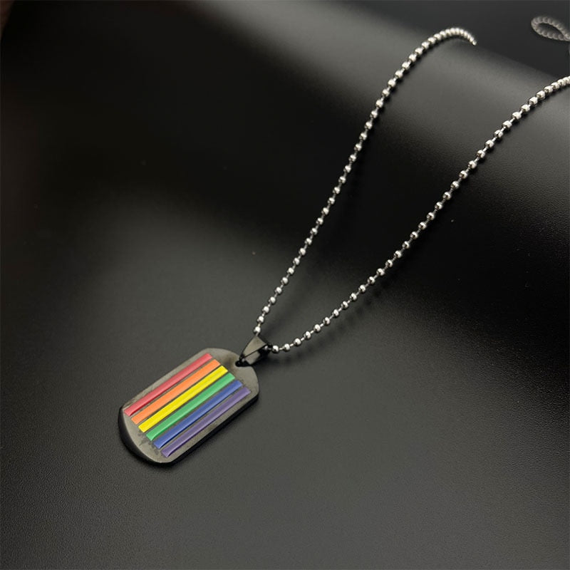 LGBTQ Rainbow Dog Tag Necklace Glossy-Too