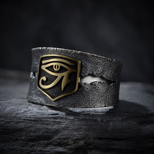 Men's Egyptian Eye Of Ra Ring - Symbol of divine protection and power. glossy-too