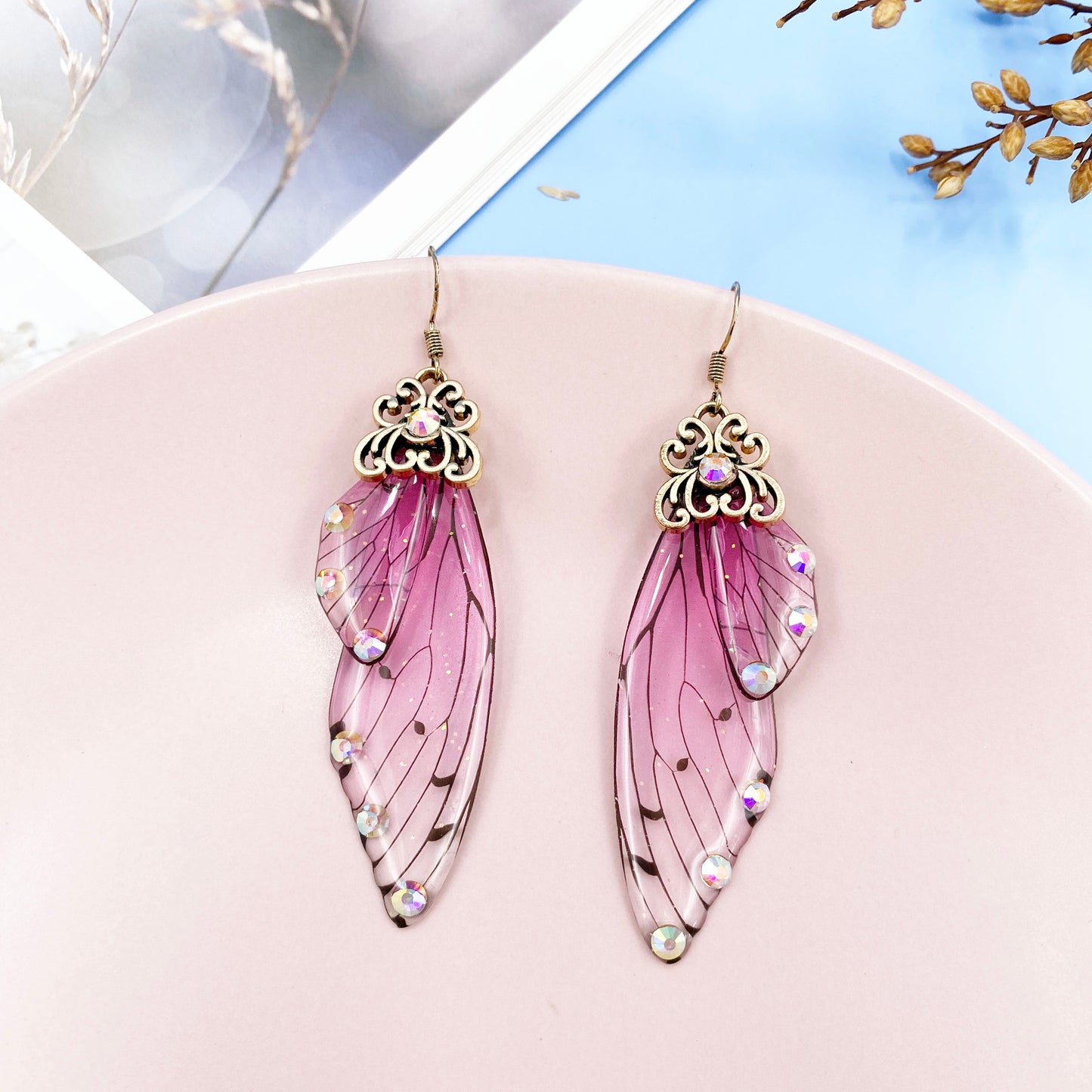 Handmade Femme Fairy Cicada Wing Earrings