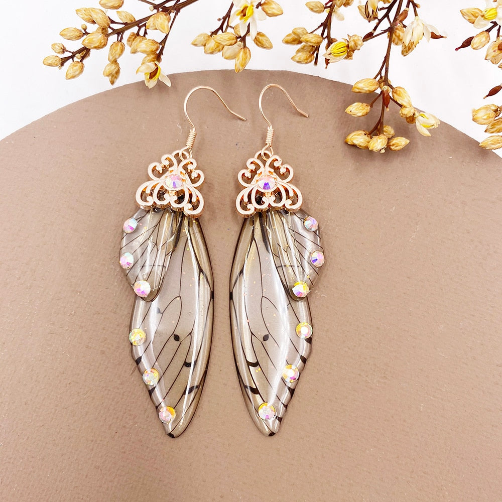 Handmade Femme Fairy Cicada Wing Earrings glossy-too