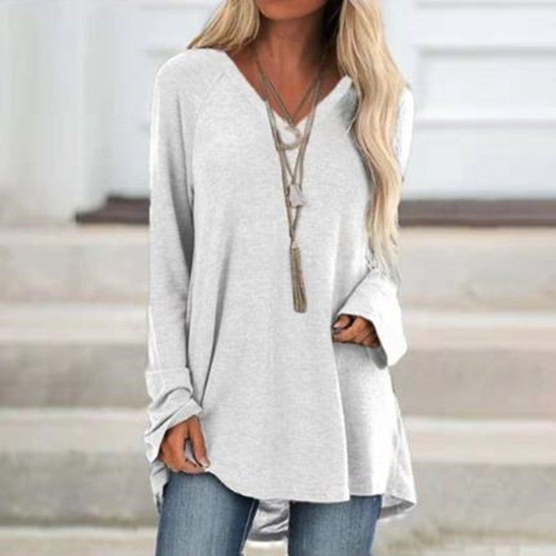 Ladies' Long Sleeve Loose V Neck Pullover