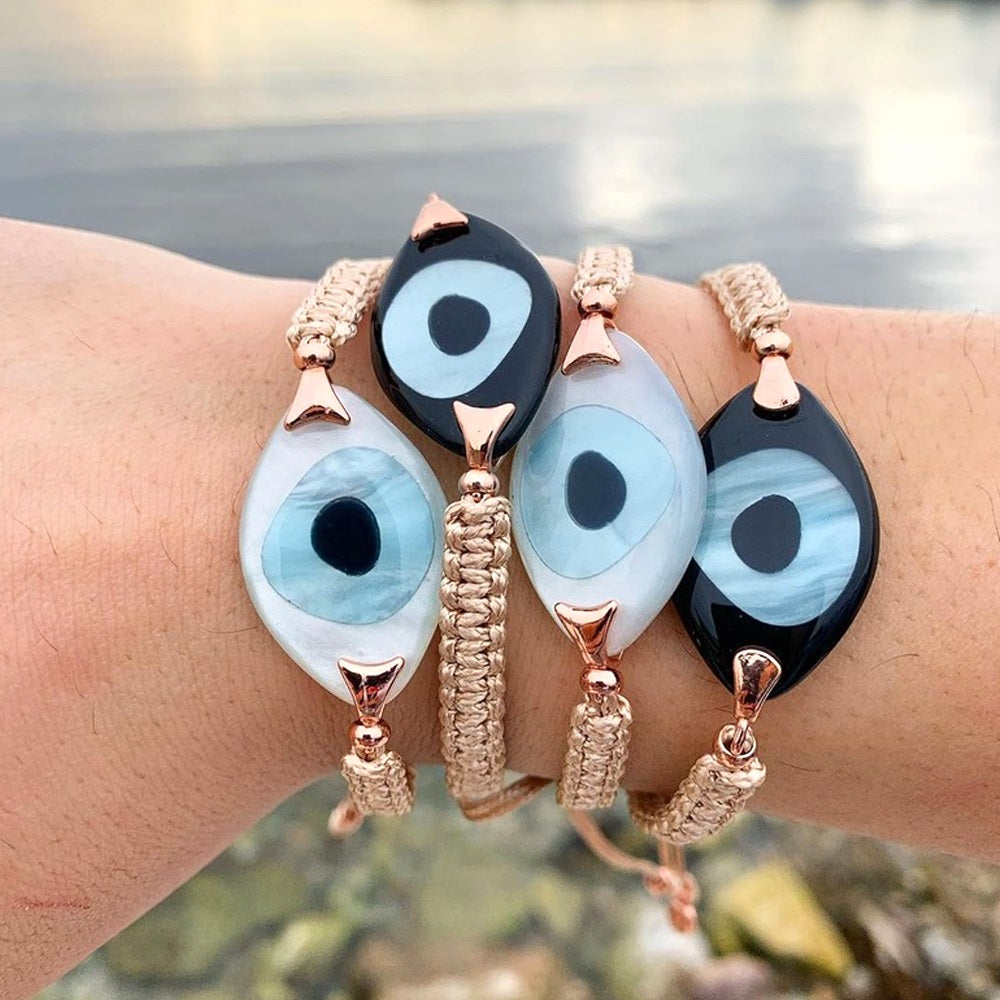 Turkish Evil Eye Braided Rope Bracelet - Symbolic charm representing spirituality. Glossy Too