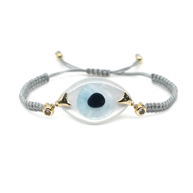 Turkish Evil Eye Braided Rope Bracelet - Symbolic charm representing spirituality. Glossy Too