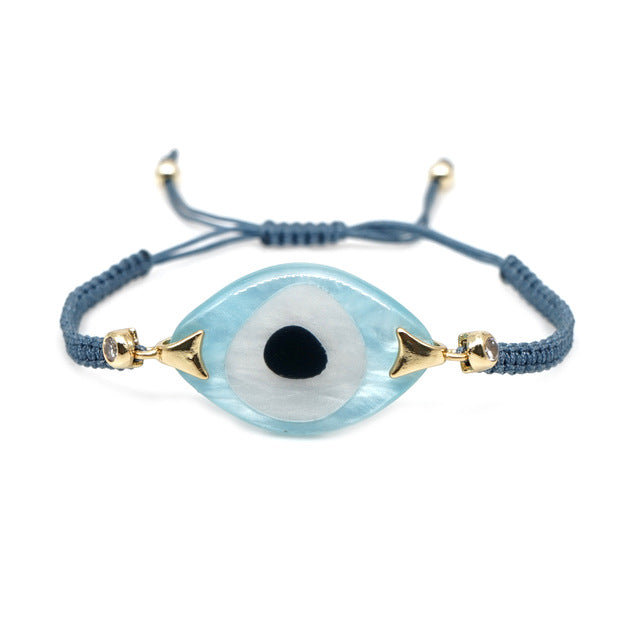 Turkish Evil Eye Braided Rope Bracelet - Symbolic charm representing spirituality. Glossy Too