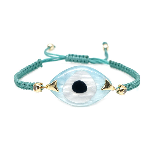 Turkish Evil Eye Braided Rope Bracelet - Symbolic charm representing spirituality. Glossy Too