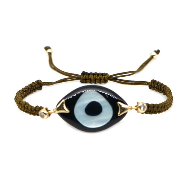 Turkish Evil Eye Braided Rope Bracelet - Symbolic charm representing spirituality. Glossy Too