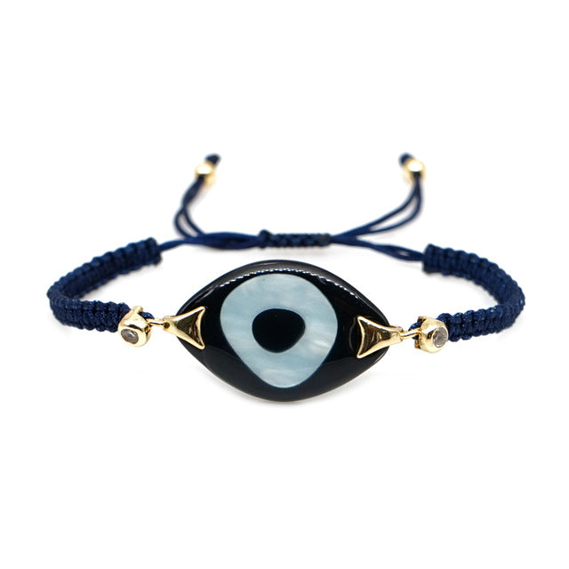 Turkish Evil Eye Braided Rope Bracelet - Symbolic charm representing spirituality. Glossy Too