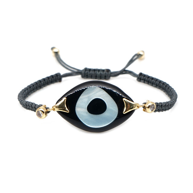 Turkish Evil Eye Braided Rope Bracelet - Symbolic charm representing spirituality. Glossy Too