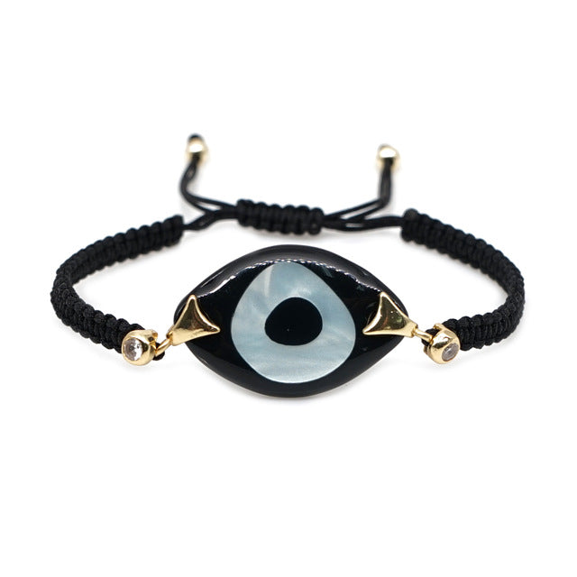 Turkish Evil Eye Braided Rope Bracelet - Symbolic charm representing spirituality. Glossy Too