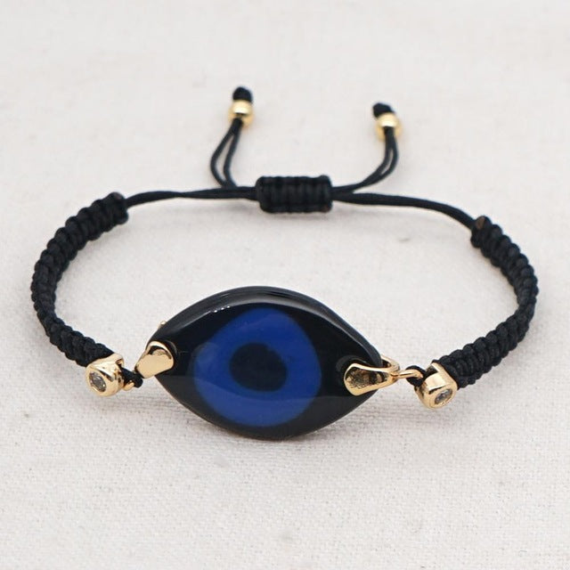 Turkish Evil Eye Braided Rope Bracelet - Symbolic charm representing spirituality. Glossy Too