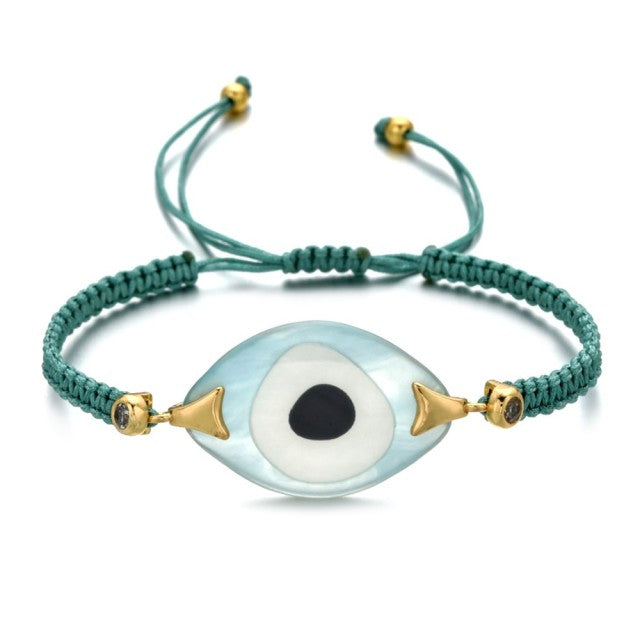 Turkish Evil Eye Braided Rope Bracelet - Symbolic charm representing spirituality. Glossy Too