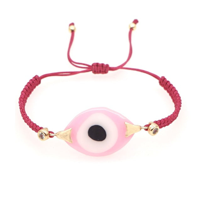 Turkish Evil Eye Braided Rope Bracelet - Symbolic charm representing spirituality. Glossy Too