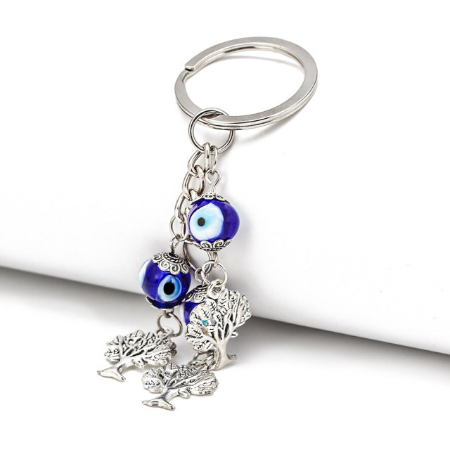 Turkish Evil Eye & Tree of life  Keychain - Symbol of spiritual protection and charm."