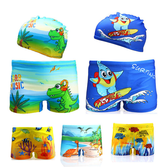 Boys Cartoon Swim Shorts & Cap