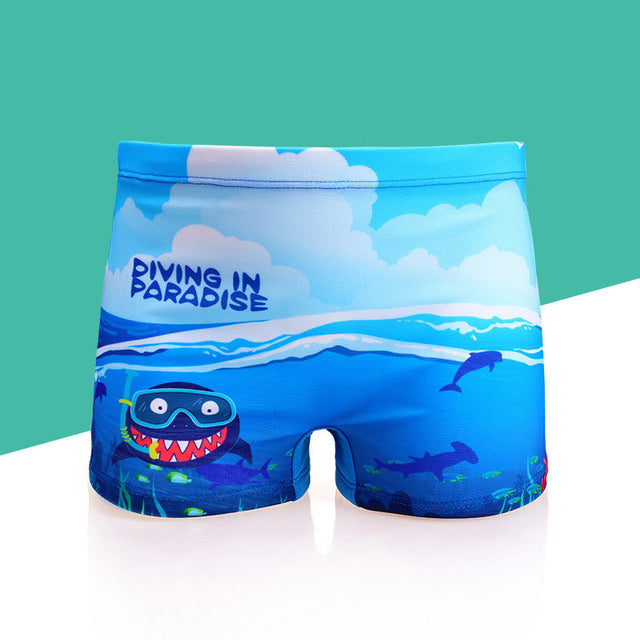 Boys Cartoon Swim Shorts & Cap