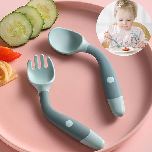 2pc Silicone Baby Utensils Set glossy-too