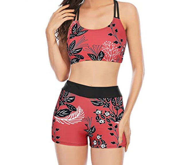 Women's Patchwork Boy Short Swim Suit Set Glossy-Too