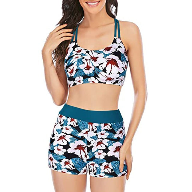 Women's Patchwork Boy Short Swim Suit Set Glossy-Too