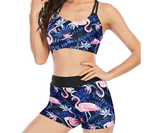 Women's Patchwork Boy Short Swim Suit Set Glossy-Too