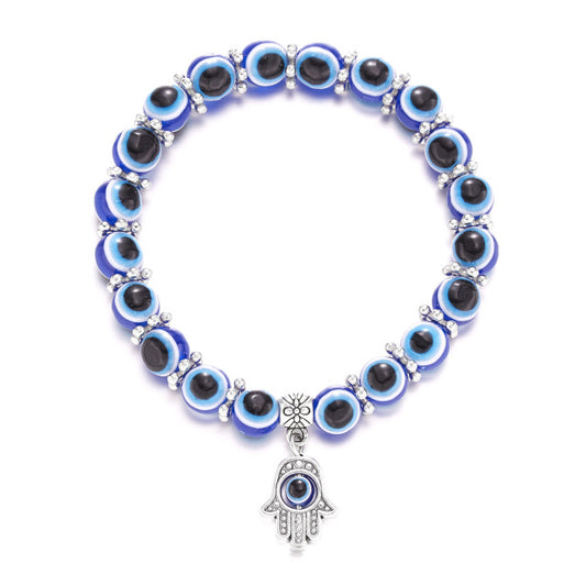 Turkish Hand of Fatima Bracelet - Symbol of protective charm. blue